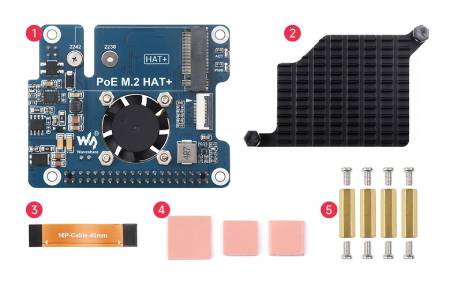 PoE M.2 HAT+ – PCIe-Adapter für NVMe M.2-Laufwerke mit PoE-Unterstützung – für Raspberry Pi 5 – Waveshare 28411