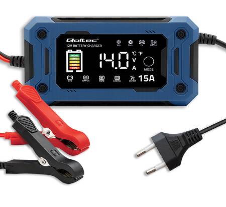 Mikroprozessor-Ladegerät - Gleichrichter für AGM-/GEL-/LiFePO4-Batterien - 12 V 15 A - Qoltec 52496