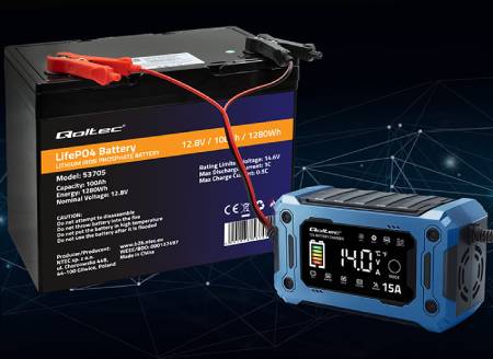 Mikroprozessor-Ladegerät - Gleichrichter für AGM-/GEL-/LiFePO4-Batterien - 12 V 15 A - Qoltec 52496