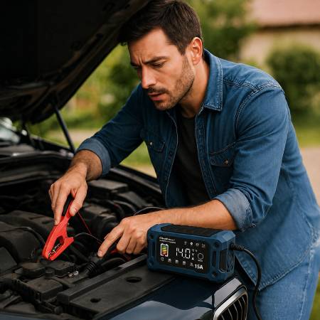 Mikroprozessor-Ladegerät - Gleichrichter für AGM-/GEL-/LiFePO4-Batterien - 12 V 15 A - Qoltec 52496
