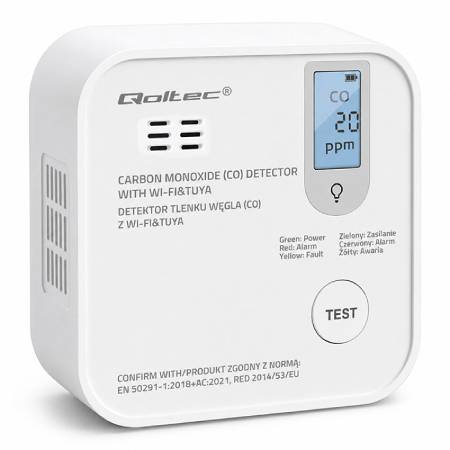 Batteriebetriebener Kohlenmonoxidmelder - WiFi Tuya - Qoltec 52655
