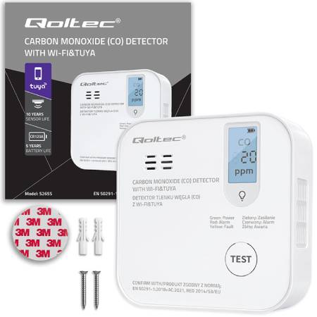 Batteriebetriebener Kohlenmonoxidmelder - WiFi Tuya - Qoltec 52655