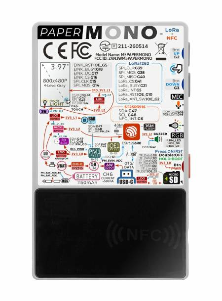 PaperMono – ESP32-S3-Entwicklungsmodul mit 3,97-Zoll-E-Paper-Bildschirm, LoRa und NFC – M5Stack C153